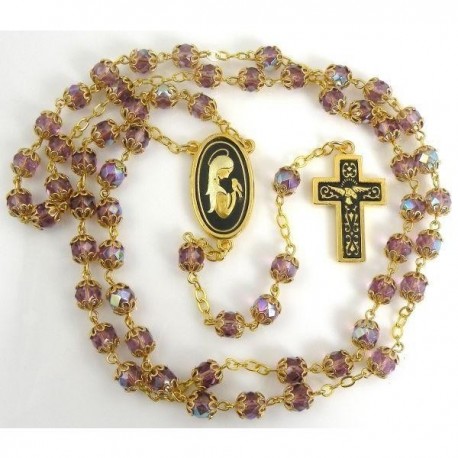 Damascene Gold Dove Rosary Purple Beads