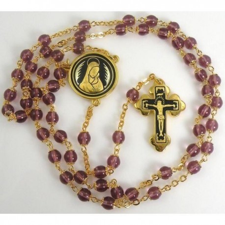 Damascene Gold Jesus Communion Rosary Purple Beads